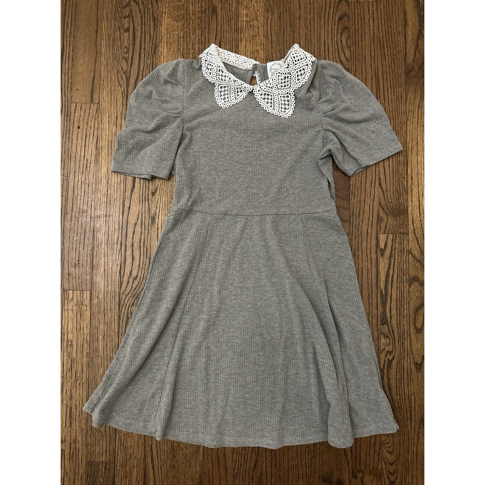 Girls Gray Blue Rain Lace Collar Dress Size 14